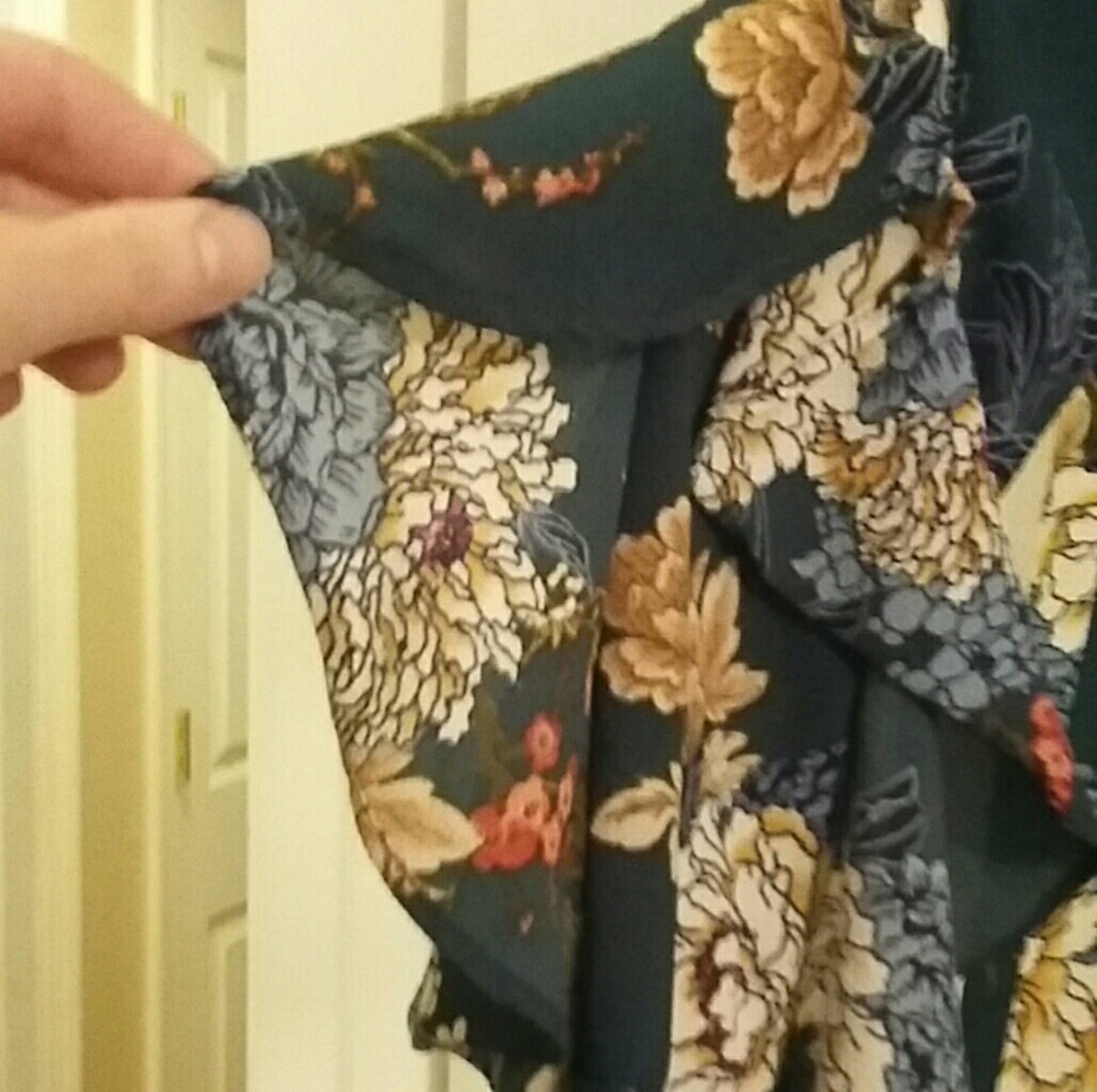 Bebop ruffle sleeve blue green floral dress S - Picture 3 of 7